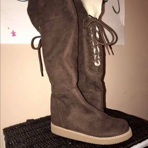Brown Suede boots. Knee high. Size 6.